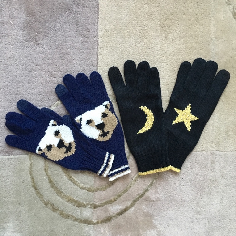 Two gloves, moon and dog new, knit gloves